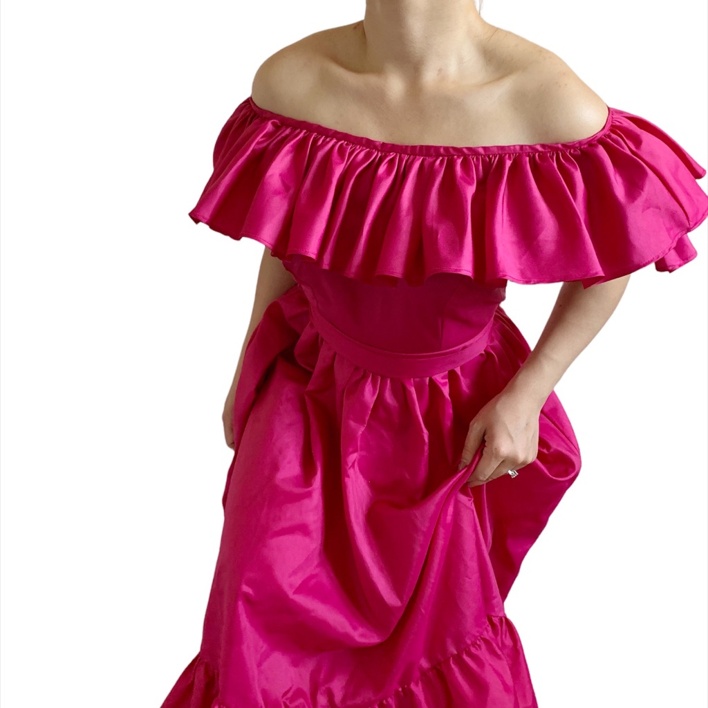 Memories Ruffle Vintage Dress From Fairweather Cad 1595 Neon Pink Colour Size S